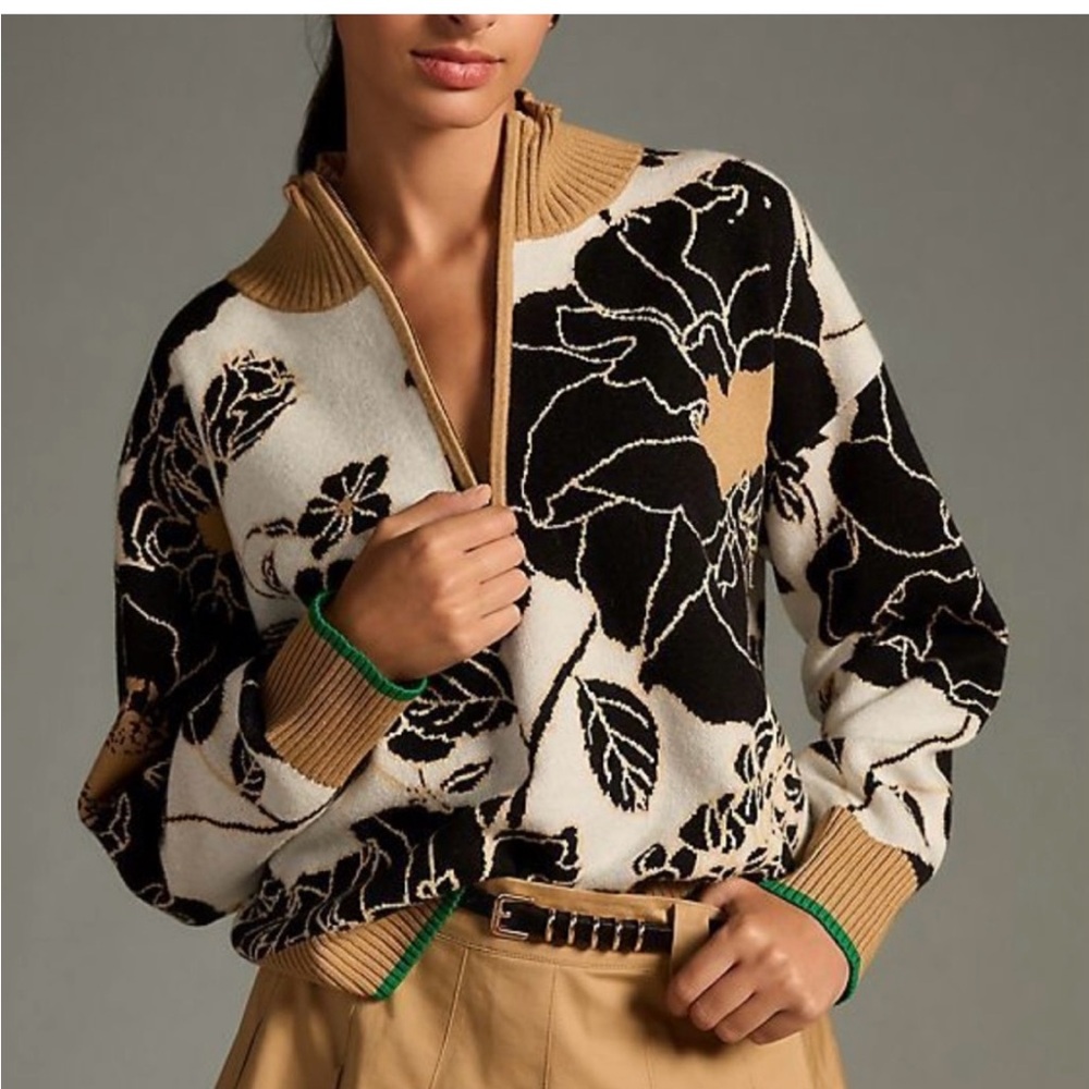 Maeve Floral Half Zip Sweater